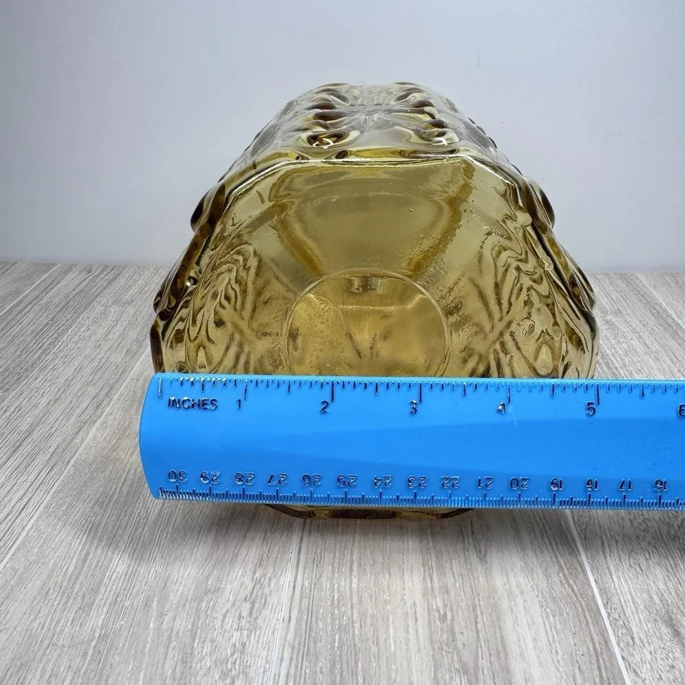Amber‎ Glass Apothecary Jar Canister Lid Vintage Floral Embossed 9in